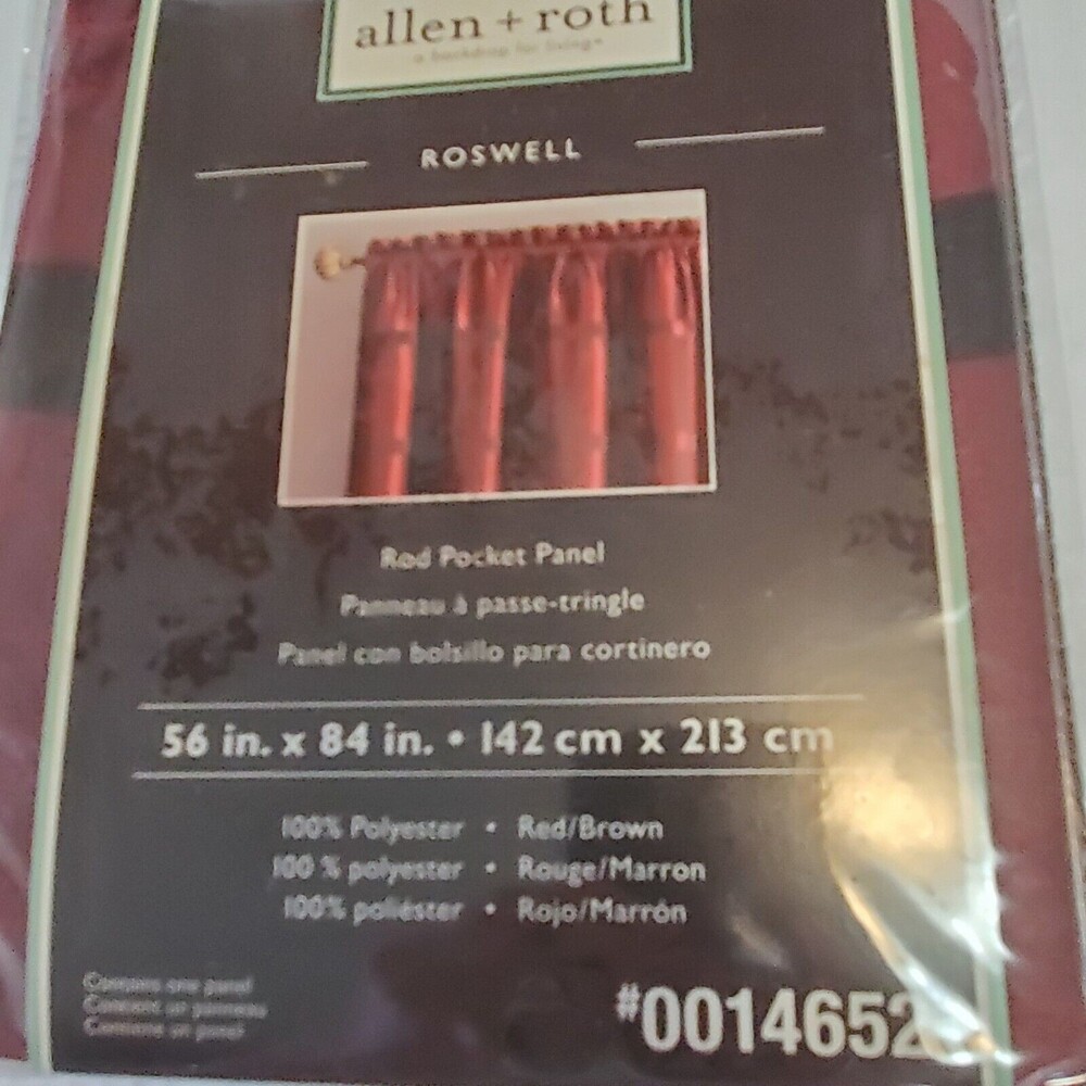 Allen + Roth Curtain Panel Roswell One Panel 56" x 84" Red Brown Rod Pocket NEW